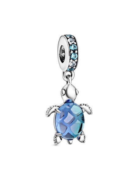 Charm Tortuga Marina colgante d eplata con cristal azul agua, verde helado y vidrio Murano Pavo Real