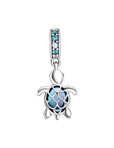 Charm Tortuga Marina colgante d eplata con cristal azul agua, verde helado y vidrio Murano Pavo Real