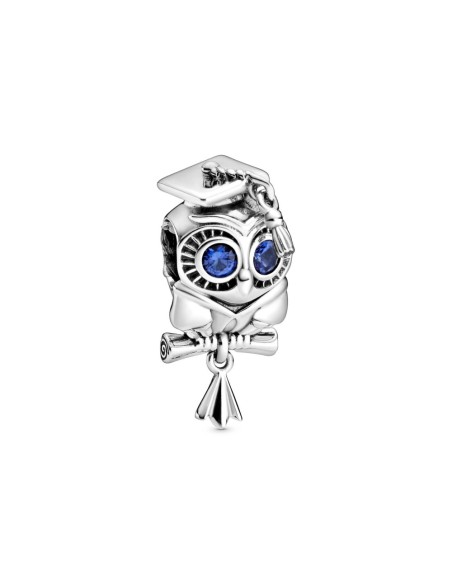 Charm Pandora de plata Graduación Buho con cristal azul estelar y birrete