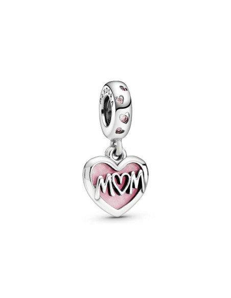 Charm Pandora Mamá de plata con esmalte rosado 