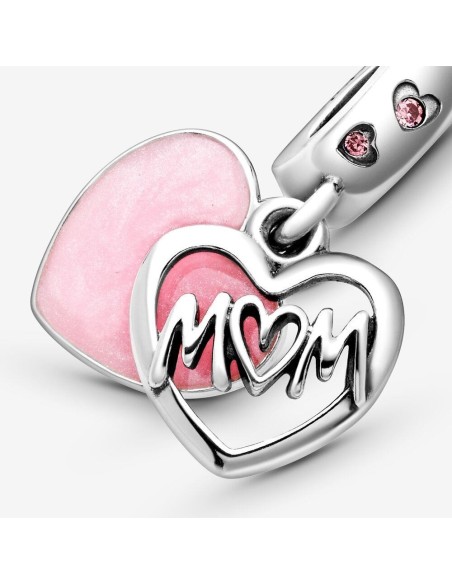 Charm Pandora Mamá de plata con esmalte rosado 