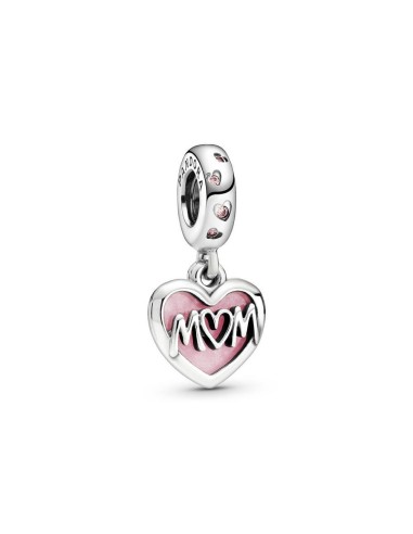 Charm Pandora Mamá de plata con esmalte rosado 